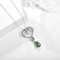 wholesale 925 Sterling Silver Green Moss Agate Snake Heart Pendant Necklace for Women-0-1