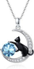 wholesale 925 Sterling Silver Blue Topaz Moon & Black Cat Pendant Necklaces for Women's  Ideas-0-0