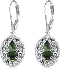 wholesale 925 Sterling Silver Celtic Teardrop Filigree Earrings Jewelry Gifts for Women-Moss Agate Oval Earrings