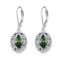wholesale 925 Sterling Silver Celtic Teardrop Filigree Earrings Jewelry Gifts for Women-Moss Agate Oval Earrings