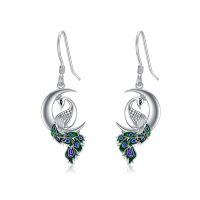 wholesale 925 Sterling Silver Green Peacock Crescent Moon Drop Earrings-Peacock