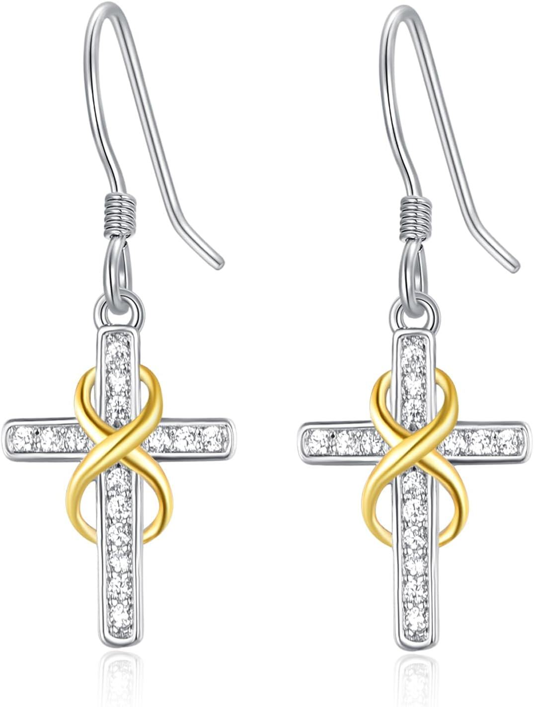 Sterling Silver Dangle Cross Earrings for Women Christian Faith Jewelry Religious Gifts for Mom-Infinity Cross