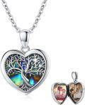 wholesale 925 Sterling Silver Heart-Shaped Abalone Shell Tree of Life Memory Lockets for Women - 3 Photos Holds Keepsake s (Medium)-0-0