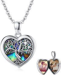 wholesale 925 Sterling Silver Heart-Shaped Abalone Shell Tree of Life Memory Lockets for Women - 3 Photos Holds Keepsake s (Medium)-tree of life 1