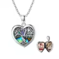 wholesale 925 Sterling Silver Heart-Shaped Abalone Shell Tree of Life Memory Lockets for Women - 3 Photos Holds Keepsake s (Medium)-0-0