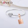 wholesale 925 Sterling Silver Rose Gold Personalized Name Charm Bracelet with Gift Box - Custom Initial Letter Symbol Number Date Engraved ID Tag for Women Men-0-1