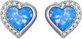 wholesale 925 Sterling Silver Heart-Shaped Blue Fire Opal & Cubic Zirconia Stud Earrings - 6MM-0-0