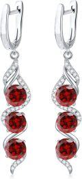wholesale Sterling Silver 5mm Round Cut Genuine Created Gemstone Leverback 3 Birthstone Dangle Earrings-0-0