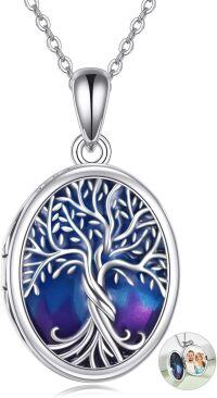 wholesale 925 Sterling Silver Blue Purple Enamel Tree of Life Photo Locket Pendant Necklace for Women Wife Girlfriend Gift 48cm Chain Length-Enamel tree Locket