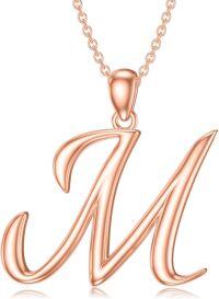 wholesale Sterling Silver 26 Letter Pendant Necklace-rose gold plated-Letter M