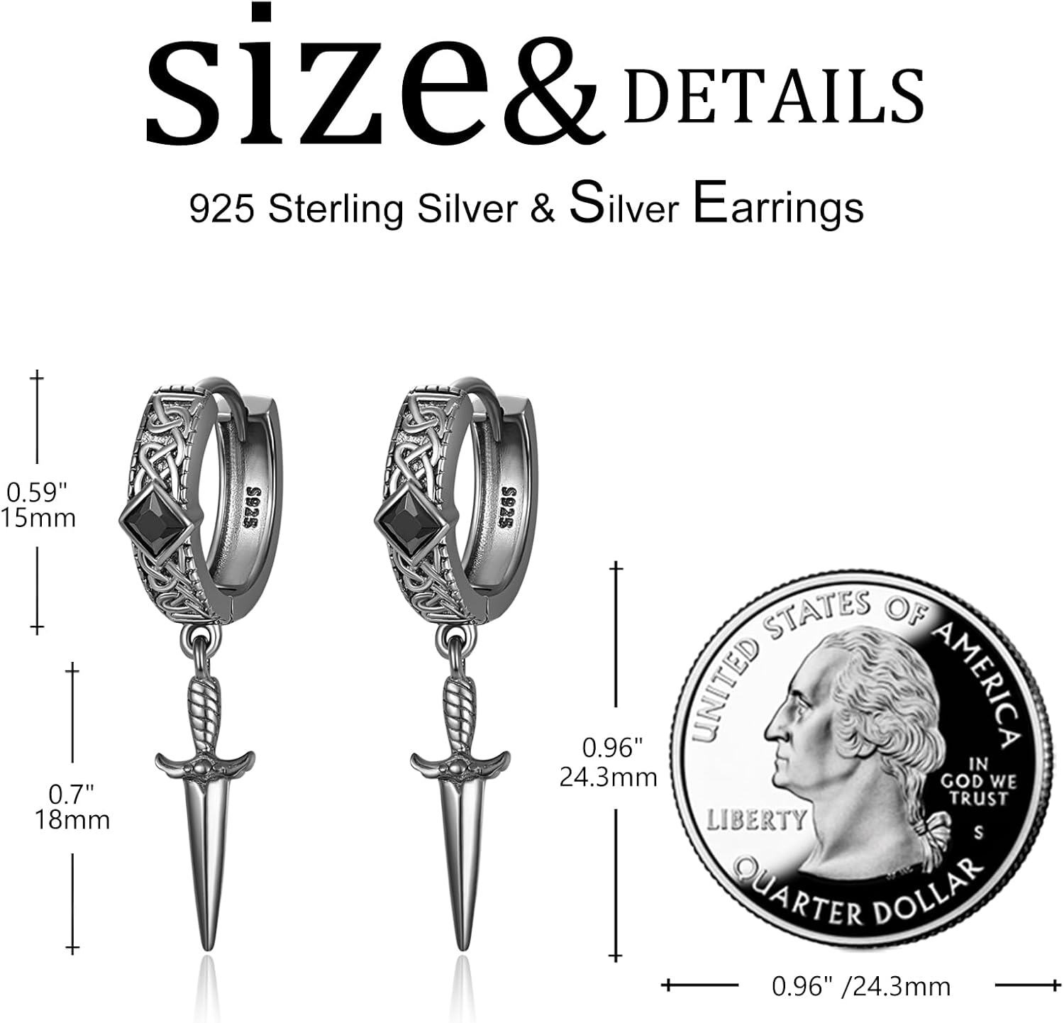 wholesale 925 Sterling Silver Norse Jewelry Viking Valknut Huggie Earrings with Wolf Claws and Celtic Knot Design-0-3