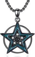 wholesale 925 Sterling Silver Turquoise Stone Triple Moon Pentagram Necklace for Women Men Wicca Pagan  48cm Chain Length-0-0