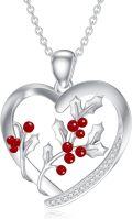 wholesale 925 Sterling Silver Red Berry Heart Pendant Necklace-0-0