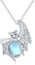 wholesale 925 Sterling Silver Blue Moonstone Bat Pendant Gothic Halloween Necklace-0-0