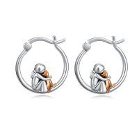 wholesale 925 Sterling Silver Girl With Dog Hoop Earrings-Dog and Girl(Rose Gold)
