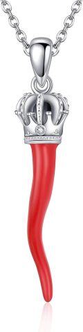 wholesale 925 Sterling Silver Crowned Red Coral Horn Pendant Necklaces Lucky Charm s for Women and Girls-0-0