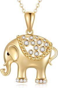 wholesale 14K Gold Crystal Elephant Pendant Necklace for Women - 18 Inches Chain Length-Yellow Gold gold