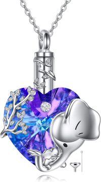 wholesale 925 Sterling Silver Purple Crystal Elephant Urn Keepsake Memorial Cremation Jewelry for Ashes with Chain and Funnel-Purple Elephant Urn Necklace