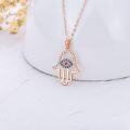wholesale 14K Rose Gold  Blue Sapphire Evil Eye Hand of Fatima Pendant Necklace for Women-0-1