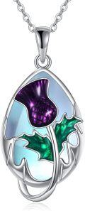 wholesale 925 Sterling Silver Purple Thistle Flower Pendant Necklaces for Women Girls s 43cm Chain Length-0-0