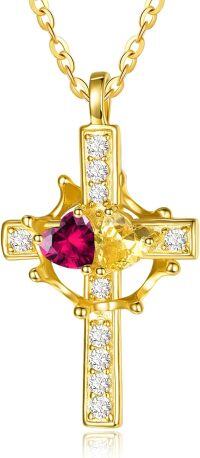 wholesale  Sterling Silver Birthstones Gold Cross Necklace for Women -07-11-Jul-Nov-07-11-Jul-Nov