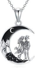 wholesale 925 Sterling Silver Black Onyx Skeletons in the Moonlight Couples Pendant Necklace for Women-0-0