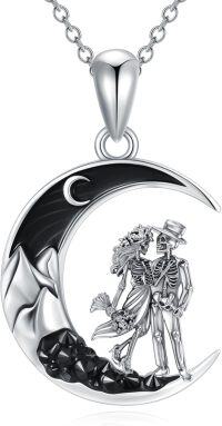 wholesale 925 Sterling Silver Black Onyx Skeletons in the Moonlight Couples Pendant Necklace for Women-Coulp-Wedding