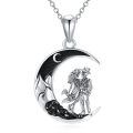 wholesale 925 Sterling Silver Black Onyx Skeletons in the Moonlight Couples Pendant Necklace for Women-0-0