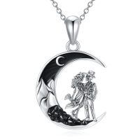 wholesale 925 Sterling Silver Black Onyx Skeletons in the Moonlight Couples Pendant Necklace for Women-Coulp-Wedding