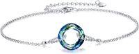 wholesale 925 Sterling Silver Blue Crystal Circle Chain Bracelet for Women s-crystal