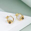 wholesale 925 Sterling Silver Hexagon Bee Stud Earrings with Cubic Zirconia Gift for Her-0-2