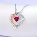 TOUPOP Sterling Silver Ruby Rose Heart Butterfly Pendant Necklace-0-3