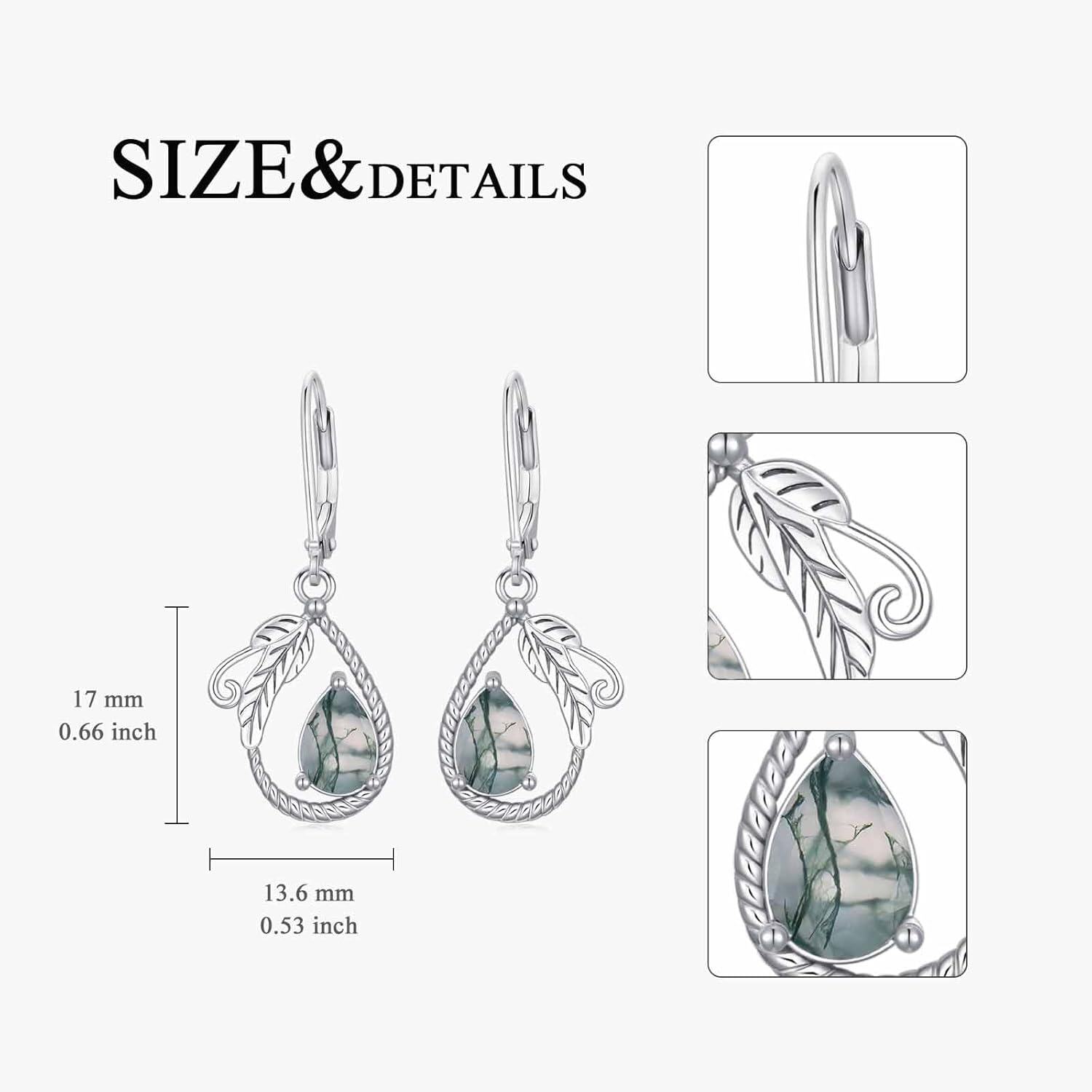 wholesale 925 Sterling Silver Vintage Moonstone/Moss Agate Dangle Earrings 9 * 6 Pear Cut Gemstone with Leaf Leverback for Women-0-1