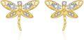 wholesale 14K Gold Diamond Dragonfly Stud Earrings Fashion Insect s for Girls and Women-0-0