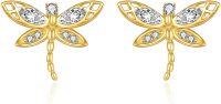 wholesale 14K Gold Diamond Dragonfly Stud Earrings Fashion Insect s for Girls and Women-2-Crystal Stud