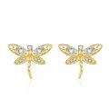 wholesale 14K Gold Diamond Dragonfly Stud Earrings Fashion Insect s for Girls and Women-0-0
