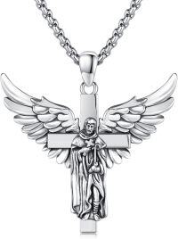 wholesale 925 Sterling Silver Guardian Angel Cross Pendant Necklace for Men Women Catholic s-K01 - St Peregrine Cross