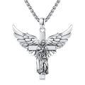 wholesale 925 Sterling Silver Guardian Angel Cross Pendant Necklace for Men Women Catholic s-0-0