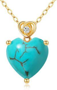 wholesale 14K Gold 3Ct Heart Cut Created Birthstone Love Heart Necklace for Women-A1:December-Turquoise
