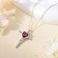 TOUPOP Sterling Silver Garnet Cross Necklace January Birthstone Pendant-0-4