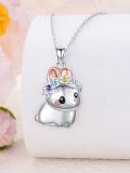 wholesale 925 Sterling Silver Colorful Crystal Bunny Pendant Necklace for Women Girls  48cm Chain Length-0-1