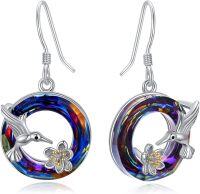 wholesale 925 Sterling Silver Rainbow Hummingbird Flower Drop Earrings Gift for Her-Hummingbird