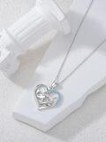 wholesale 925 Sterling Silver Heart Dolphins Pendant Necklace with Blue Cubic Zirconia and Chain for Women Girls-0-2