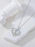 wholesale 925 Sterling Silver Heart Dolphins Pendant Necklace with Blue Cubic Zirconia and Chain for Women Girls-0-2