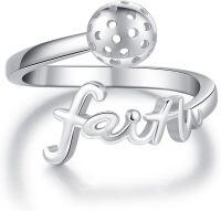 wholesale 925 Sterling Silver Faith Ball Adjustable Open Ring Sport Jewelry Gift-Pickleball
