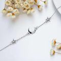 wholesale 925 Sterling Silver Moonstone & CZ Adjustable Bracelet with Stars and Crescent Moon Charm for Women-0-5
