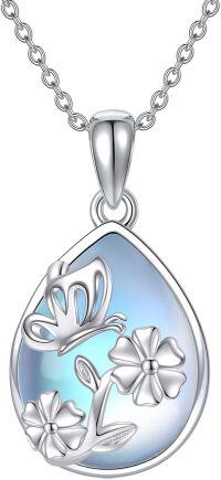 wholesale 925 Sterling Silver Butterfly Flower Pendant Necklaces Blue Stone s for Women Girls-Butterfly
