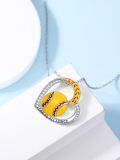 wholesale 925 Sterling Silver Softball Pendant Necklace with Enamel and Cubic Zirconia Stones for Women-0-4