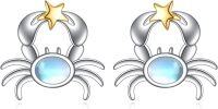 wholesale 925 Sterling Silver Starfish Stud Earrings with Blue Stone and Gold Accents-E-Crab