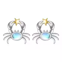 wholesale 925 Sterling Silver Starfish Stud Earrings Wholesale with Blue Stone and Gold Accents-E-Crab